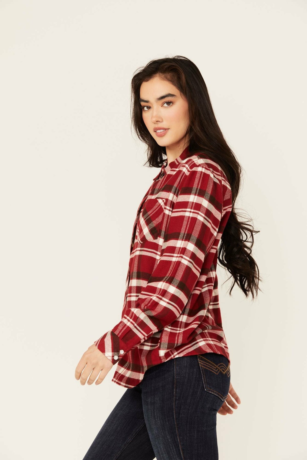 Women Flannel Plaid Print Long Sleeve Snap Shirt | Idyllwind