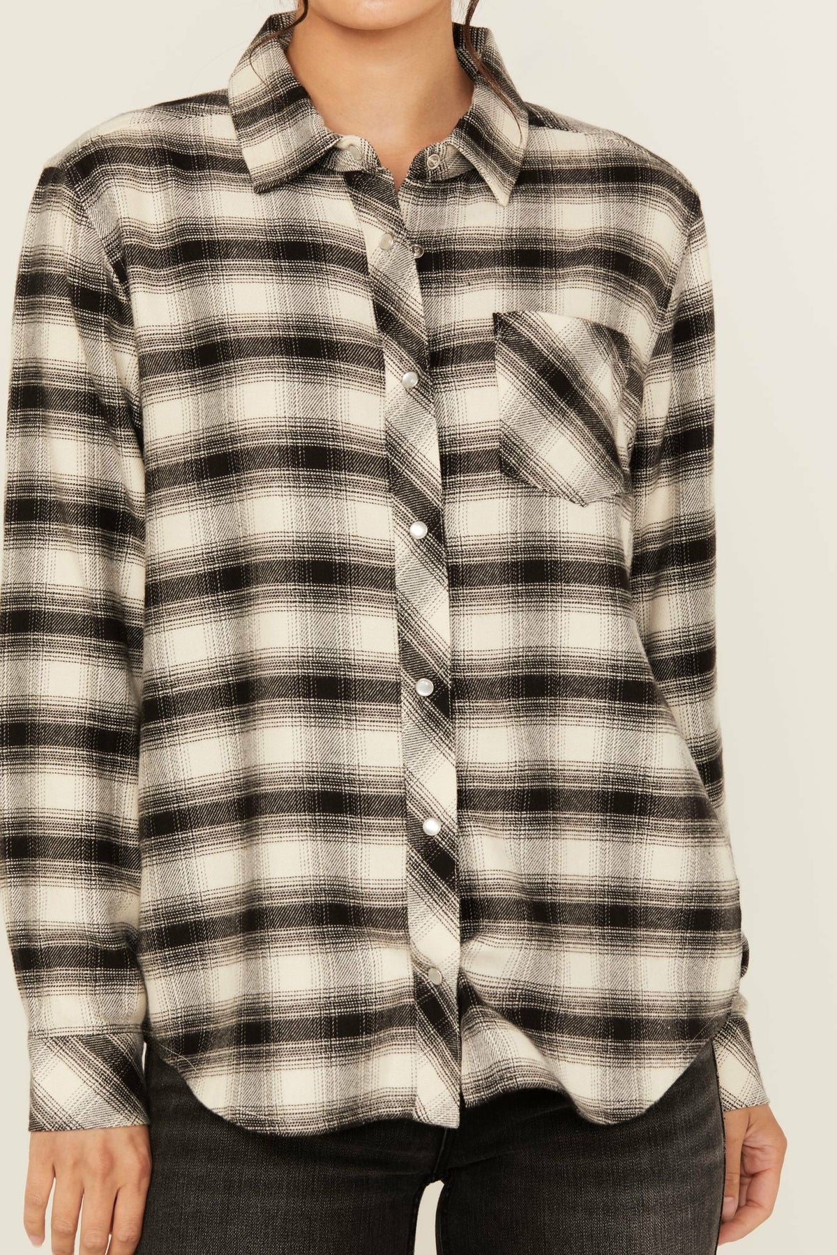 Women Flannel Plaid Print Long Sleeve Snap Shirt | Idyllwind